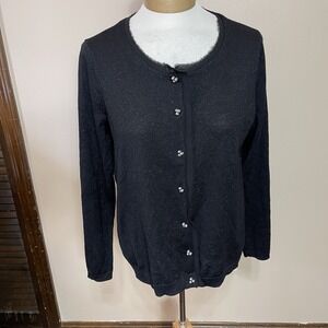 Talbots Cardigan Sweater Women Lp Wool Blend Black Sparkles Laced Long Sleeve